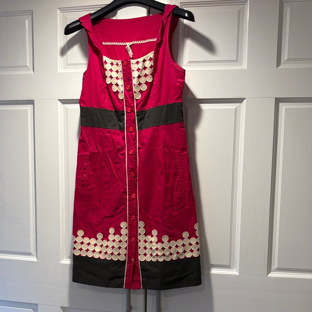 Anthropologie Red and brown bands  Midi Dress with Cream Accents